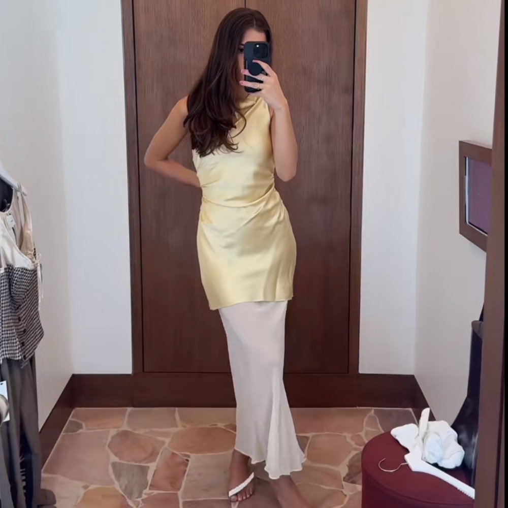 Reformation Logan Silk Dress in Blonde - Picture 2 of 14